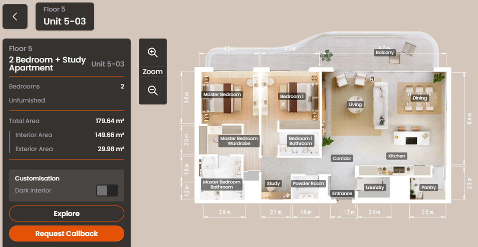 2 Bedroom with Study Apartment Virtual Tour At Fahid Beach Terrace
