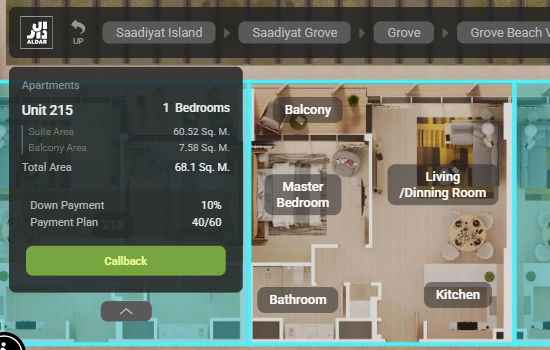 1 Bedroo1 bedroom apartment virtual tour at Grove Beach Views Saadiyat Grove Abu Dhabi featuring stylish interiors.m Apartments